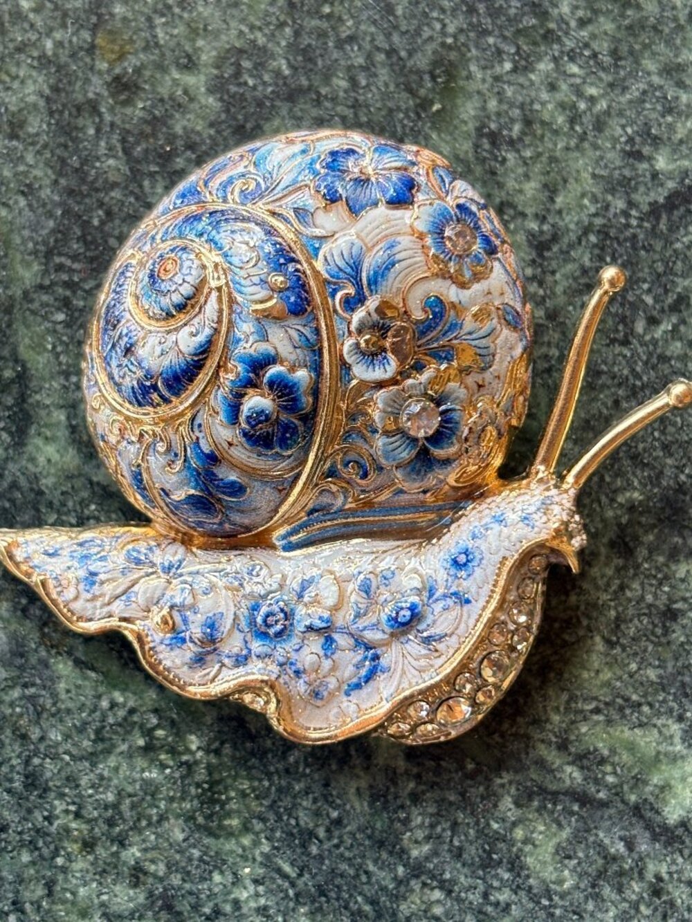 Blue and White Snail Brooch